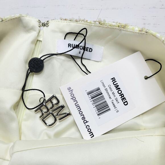 Rumored Coco Mini Skirt Limon Shimmer Tweed Yellow Gold Pastel Spring 6 Small - Picture 7 of 8